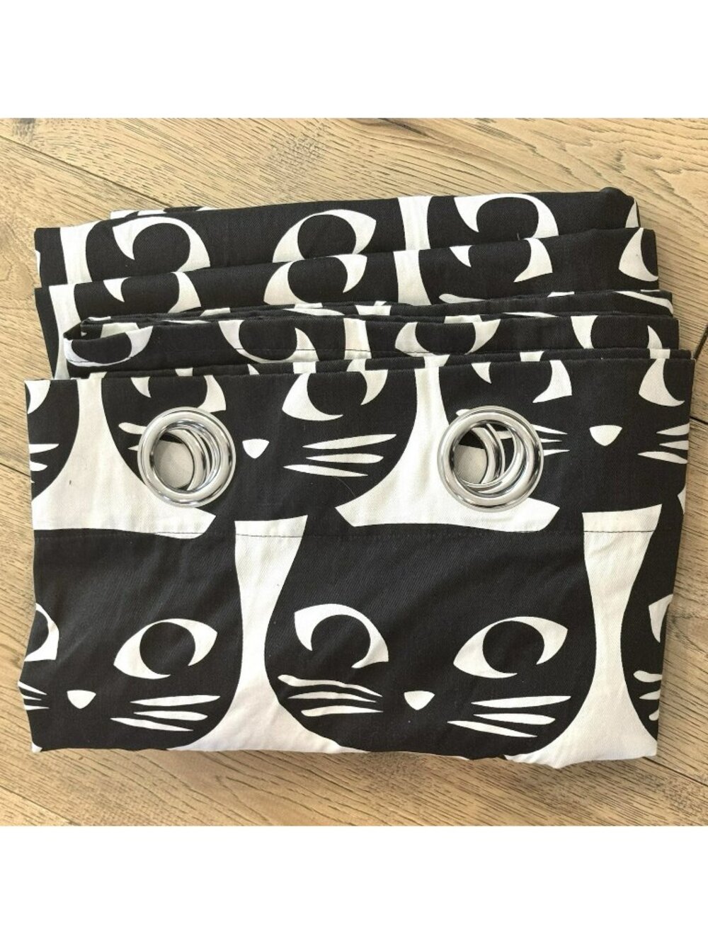 IKEA Mattram Black Cat Curtain Panels 57x98 Grommet Window Drapes Set of 2